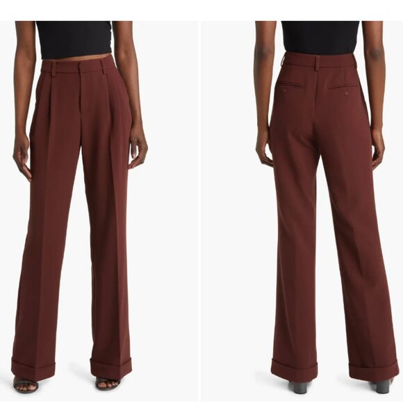 PAIGE Pants - Paige Aracelli Pleated Cuff Hem Trouser Pants in Mahogany size 12P NWT